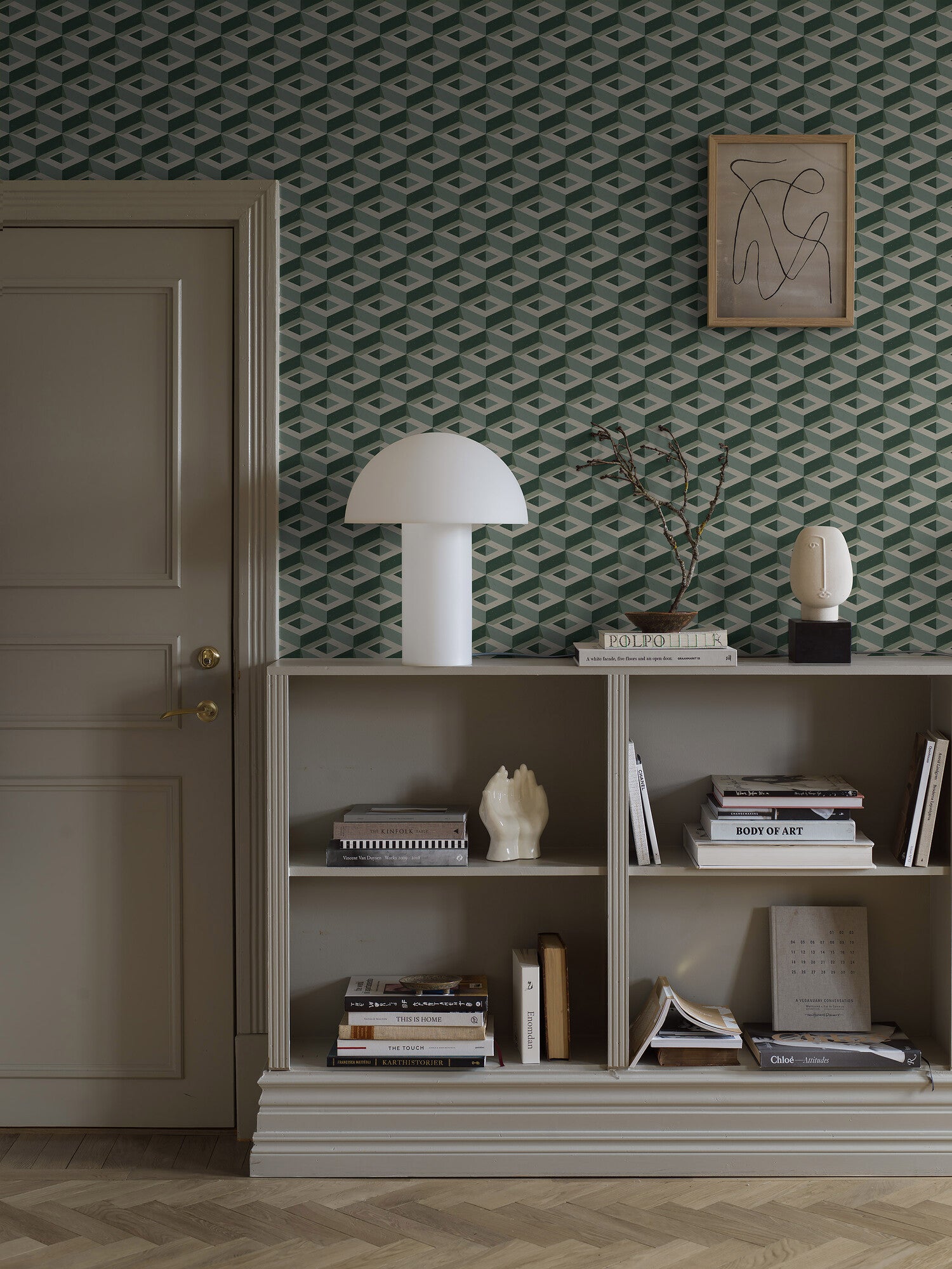 Boxes 3D mönster i blågröna toner