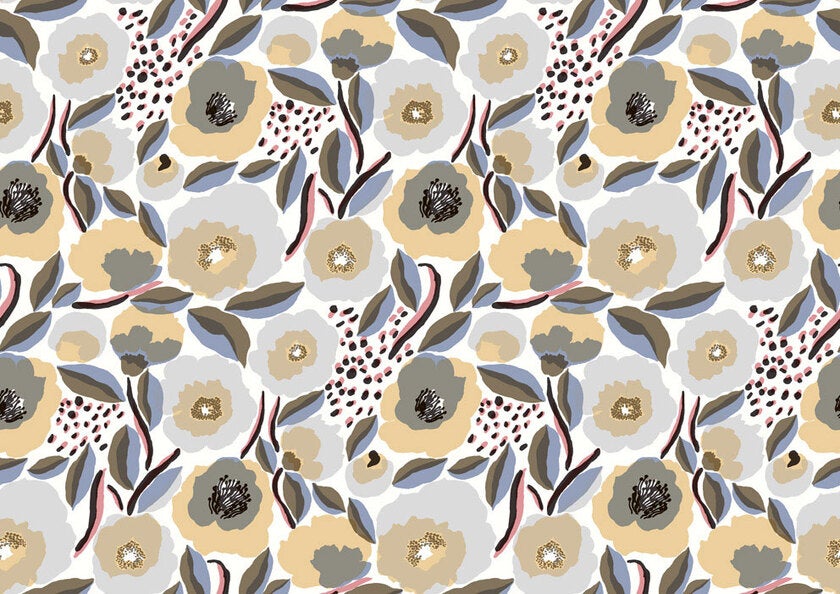 Marimekko Rosarium, beige och blå tapet