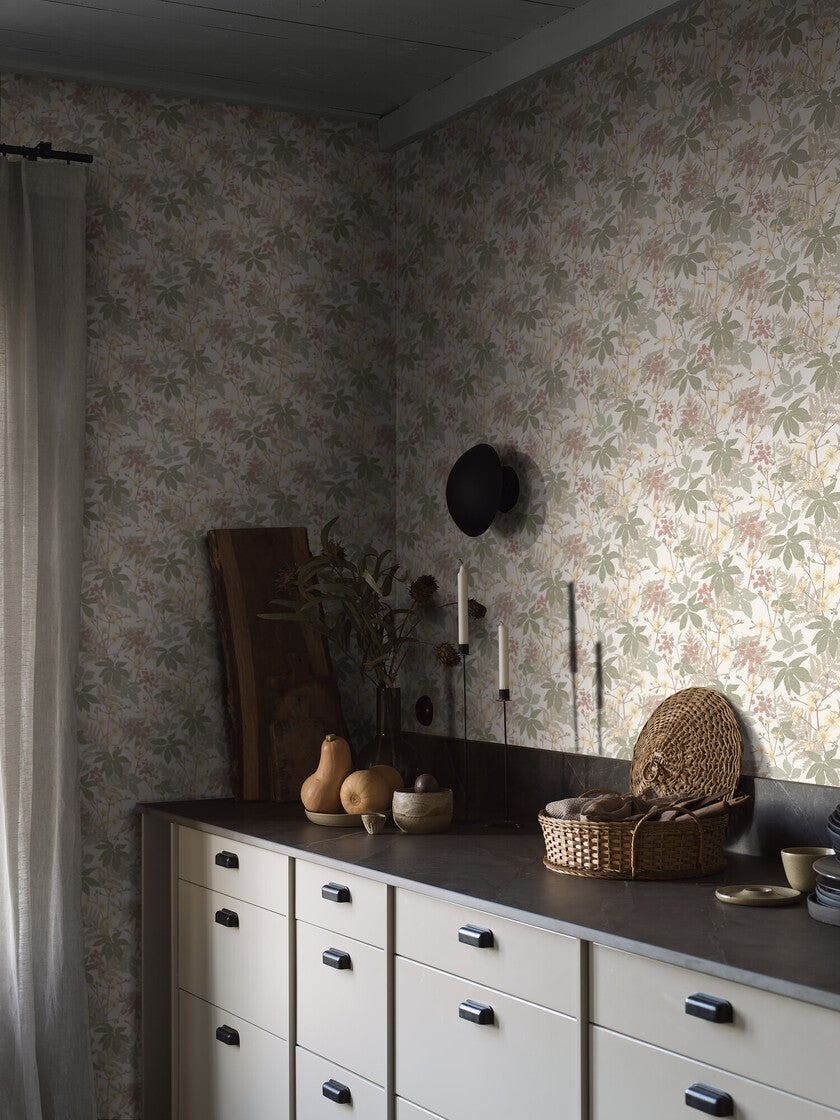 Lindskog, tapet i grön, multifärg